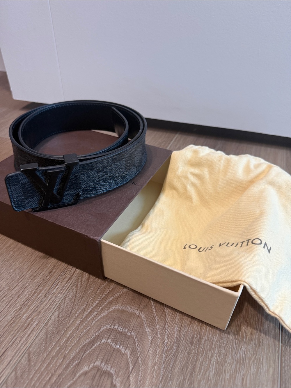 Authentic Louis Vuitton Damier Graphite 38 Leather Men's Belt